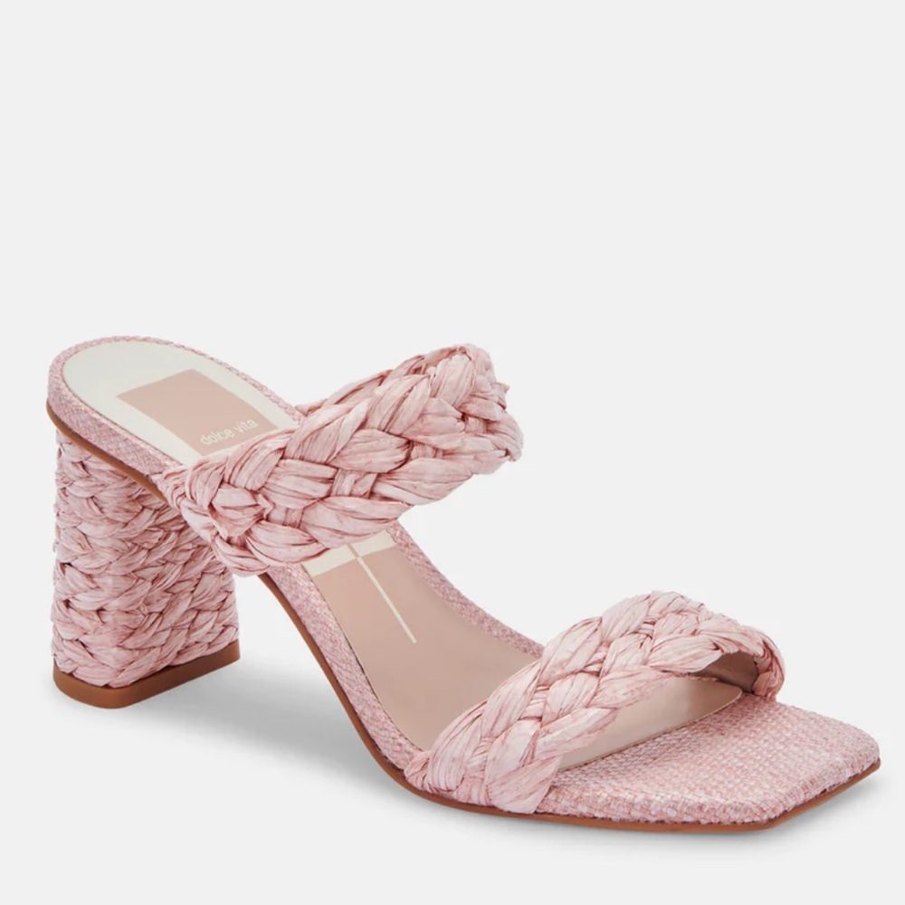 DOLCE VITA Paily Pink Raffia Straw Block Sandal Heels 9.5 ( G‎ 115)